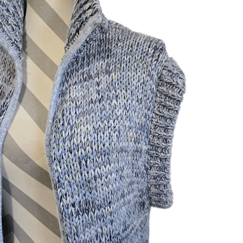 L'AGENCE Blue Marled Chunky Knit Sleeveless Cardigan Open Front Duster Medium - Picture 2 of 14